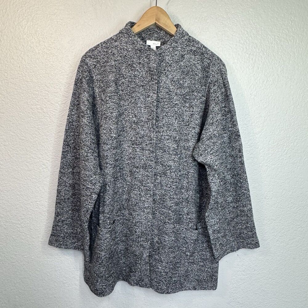 J Jill Sweater Coat L Marled Gray Long Knit Wool Button Heavyweight Lagenlook